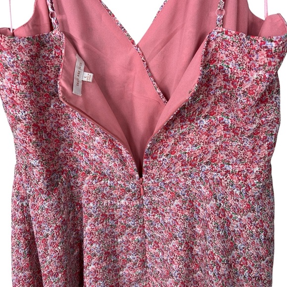 Skies Are Blue Pink Floral Ruffle Tiered Mini Dress Adjustable Spaghetti Straps - Picture 3 of 8